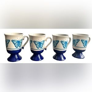 Gorgeous Cobalt Blue Vintage Butterfly Mugs Set